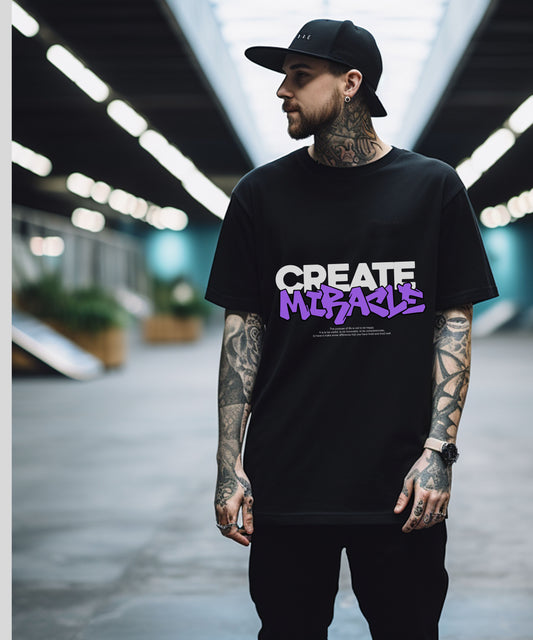 CREATE MIRACLE – Ovesized Typographic Unisex Tshirt