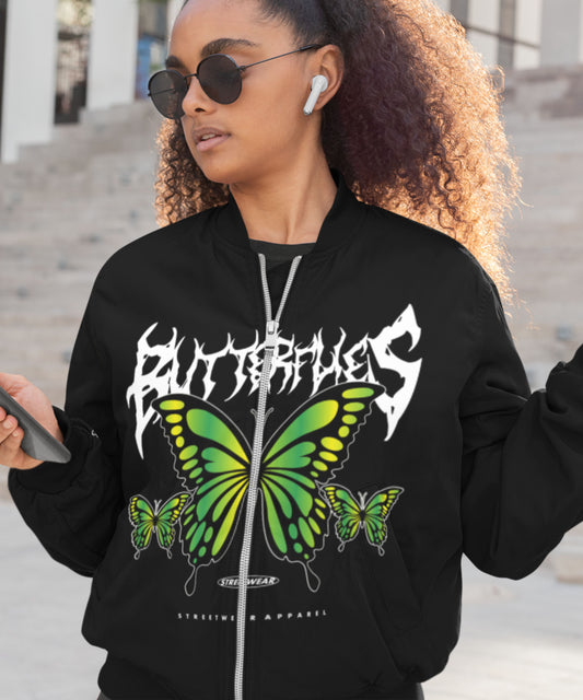 BUTTERFLIES GREEN - Women's Bomber Jacket