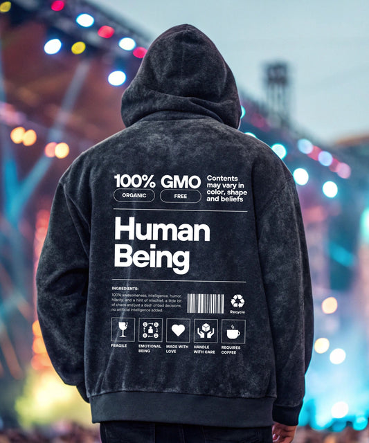 HUMAN BARCODE - Oversized Acid Washed Hoodie