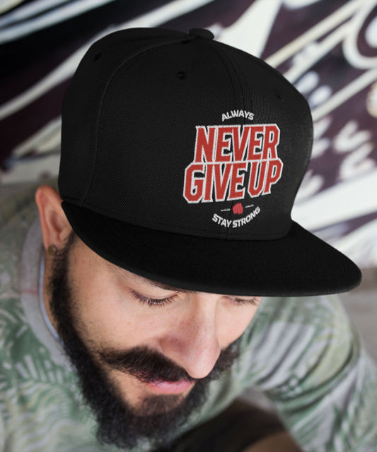 NEVER GIVE UP - Snapback Cap (Embroidered)