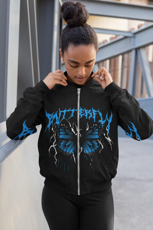 BUTTERFLY BLU FLAME - Women's Bomber Jacket