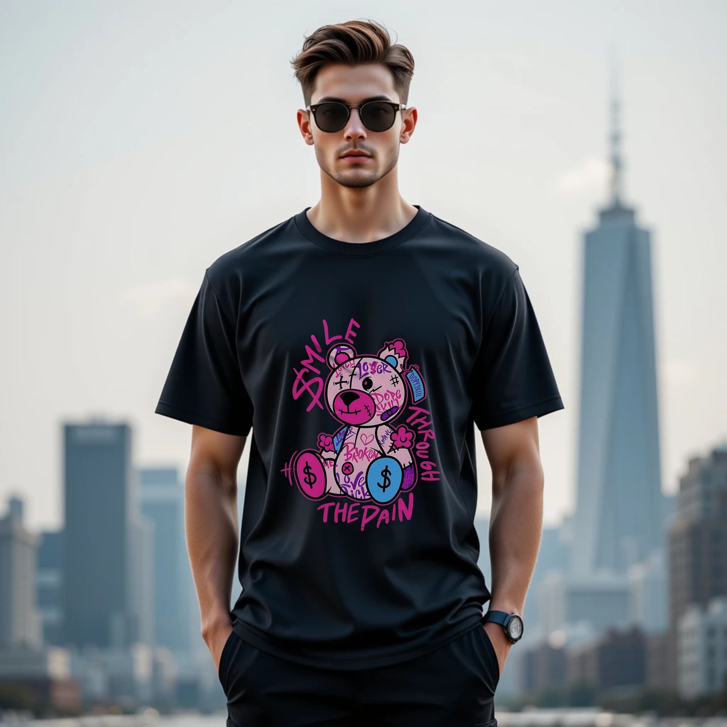 SMILE THROUGH TEDDY - Oversized Uisex T-shirt