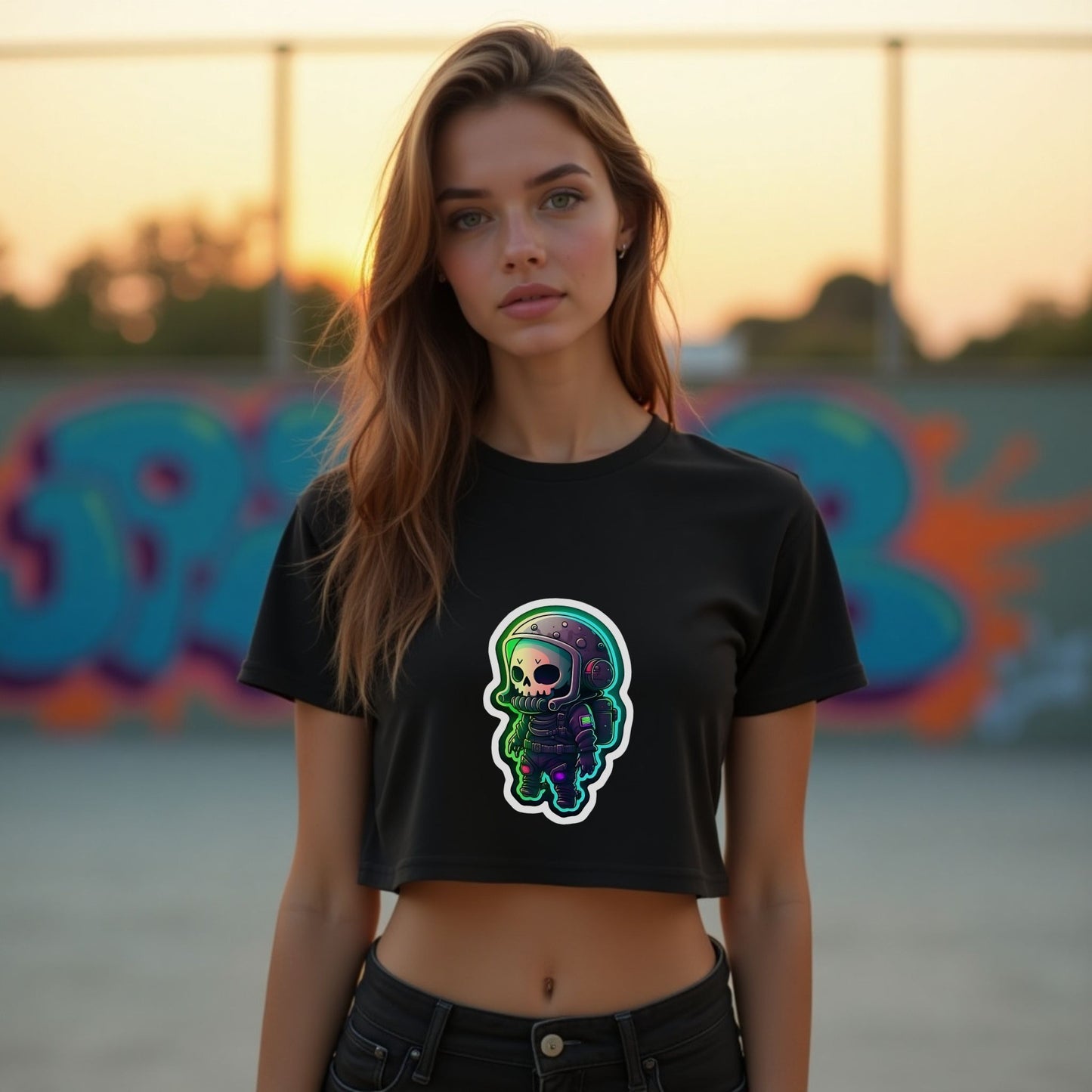 Neon Skull Astro Crop-Top