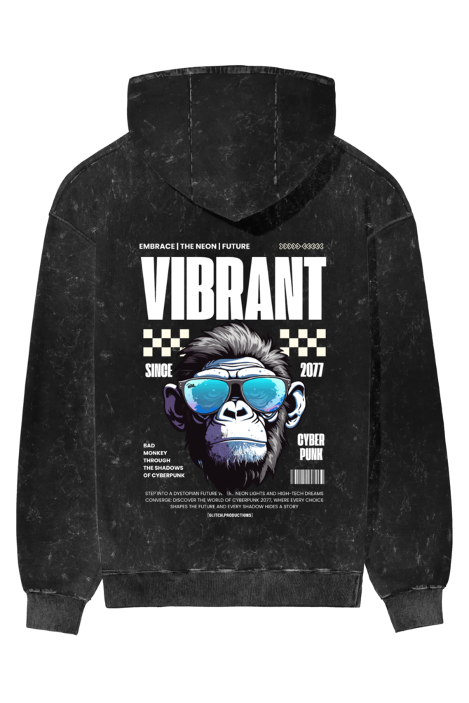 VIBRANT MONKEY | Acid Washed Oversized Hoodie – Glitch Wear